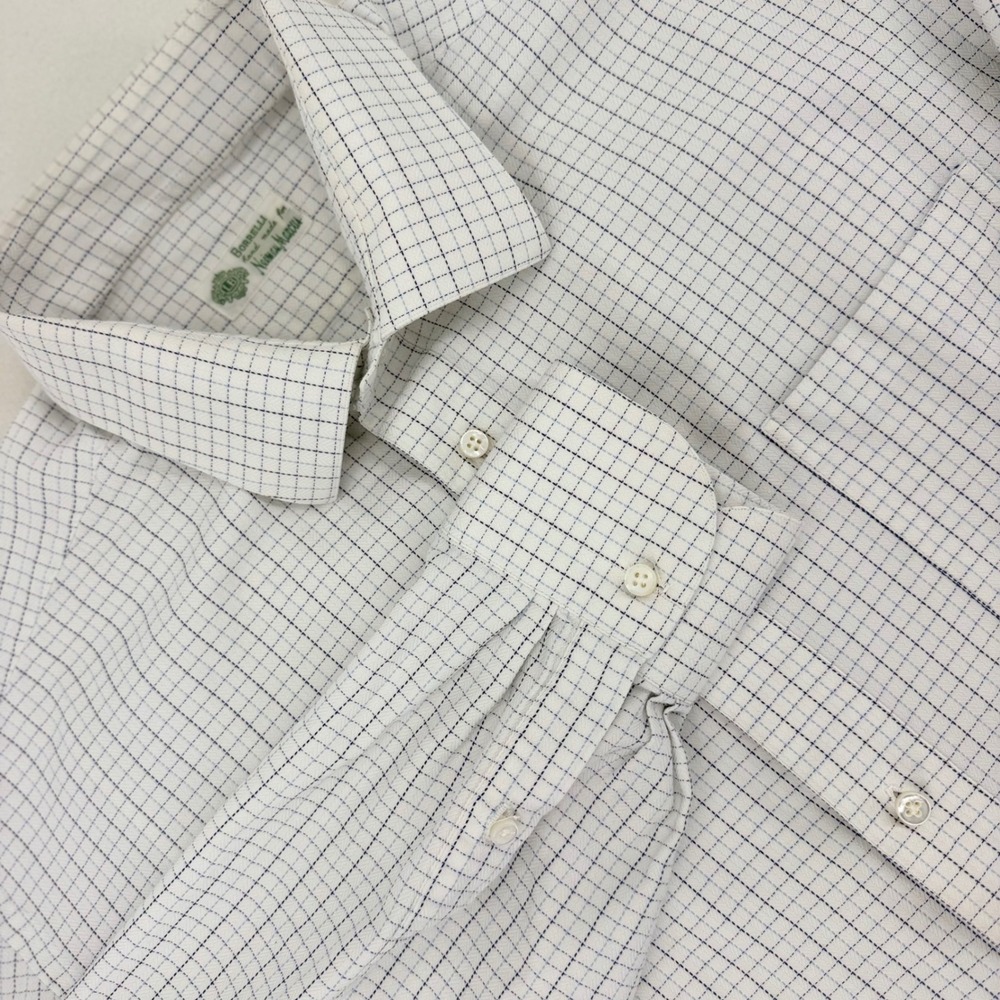 Luigi Borrelli Shirt Mens XL White Blue Check Herringbone Italy Vintage